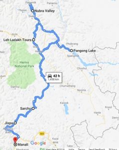 Leh Ladakh Bike Trip Route