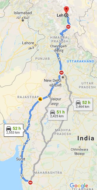 Pune To Leh Route